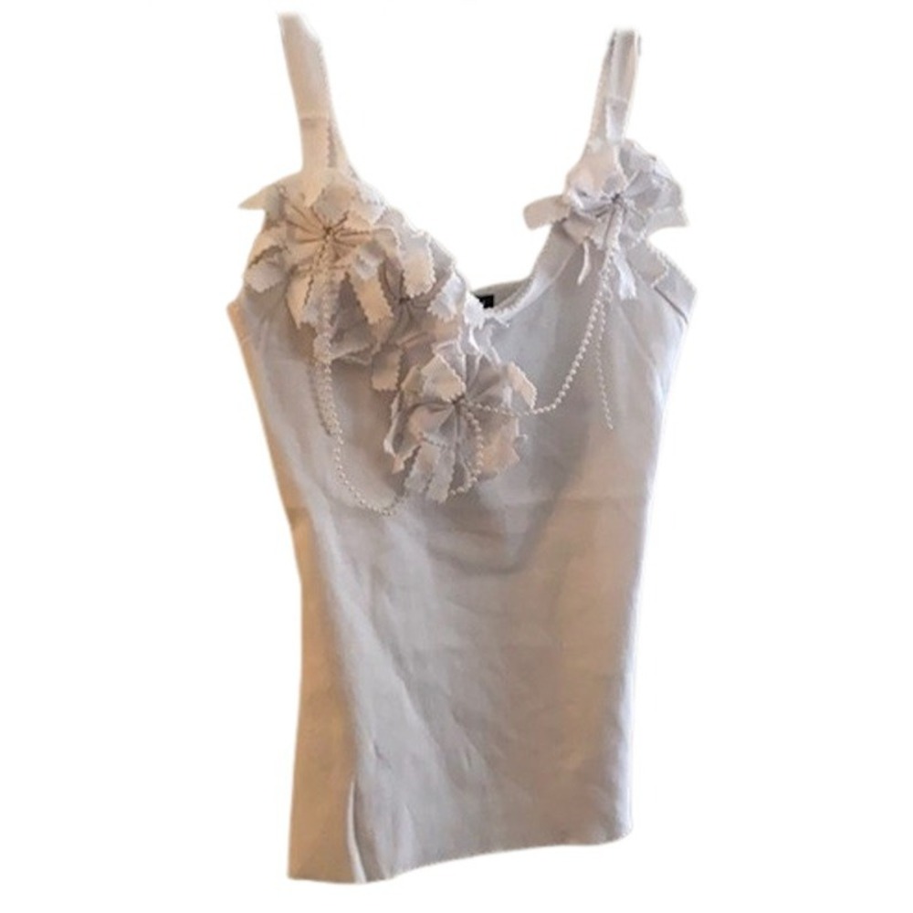 NWOT Aziz L Floral Applique & Beaded Boho Chic Raw Edge Tank Top 132456